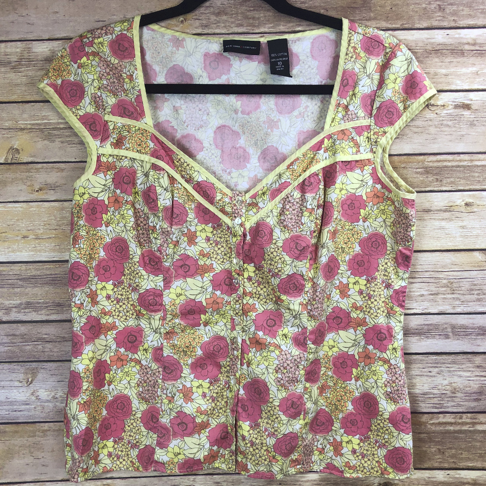 New York & Company 100% Cotton Floral Blouse